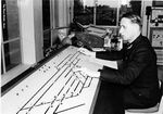 Präsentation des größten Gleisbildstellwerks der DB in Wiesbaden 1950